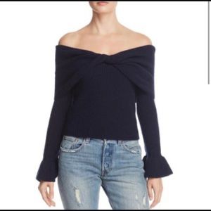 Ella Moss Navy Wool Off Shoulder Sweater NWT XS